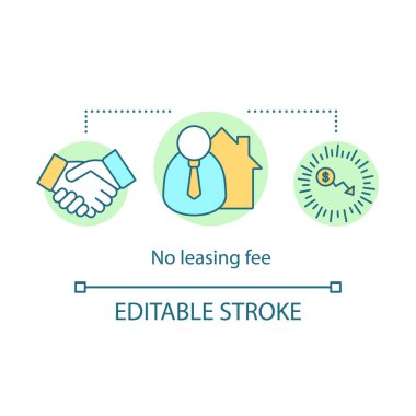 Finansal Kiralama ücreti kavramı simge yok. Real estate agent, Bina, el sıkışma, parasal grafik. Emlak piyasası. Kiralık, Satılık fikir ince hat illüstrasyon ev. İzole anahat çizim vektör. Düzenlenebilir kontur