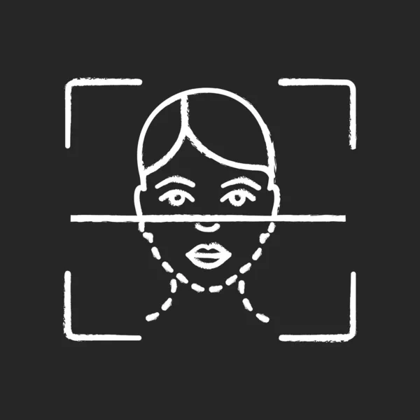 Gesichtsscanvorgang Kreide Symbol Gesichtserkennung Biometrisches Identifikationsverfahren Gesichtserkennung Isolierte Vektor Tafel — Stockvektor