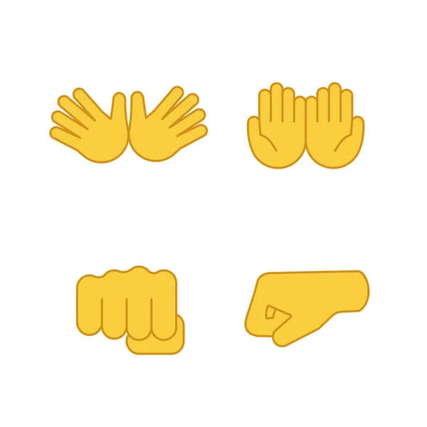 Hand Gebaar Emojis Kleur Iconen Set Jazz Knuffel Bedelen Gebaren — Stockvector