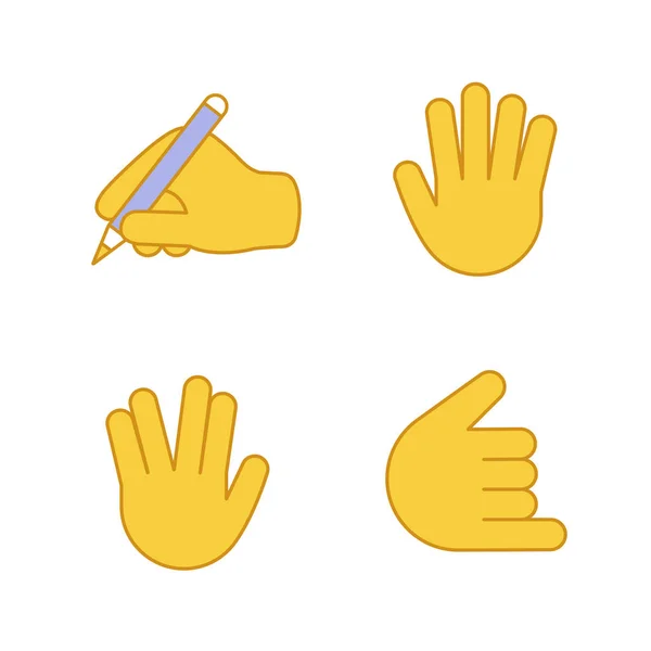 Mano Gesto Emojis Iconos Color Conjunto Escribiendo Mano Saludo Vulcano — Archivo Imágenes Vectoriales