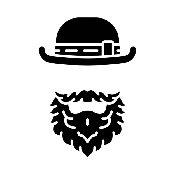 Icône Glyphe Lutin Homme Avec Chapeau Melon Barbe Symbole Silhouette — Image vectorielle