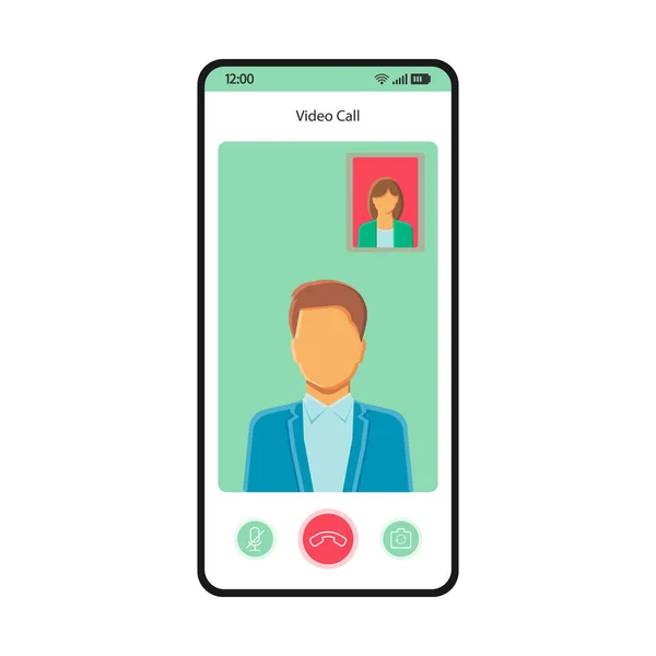 Vídeo Chamada Modelo Vetor Interface Smartphone Página Aplicativo Móvel Layout —  Vetores de Stock