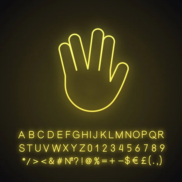 Vulkanischen Gruß Emoji Neonlicht Symbol Leben Lange Und Gedeihen Handgeste — Stockvektor