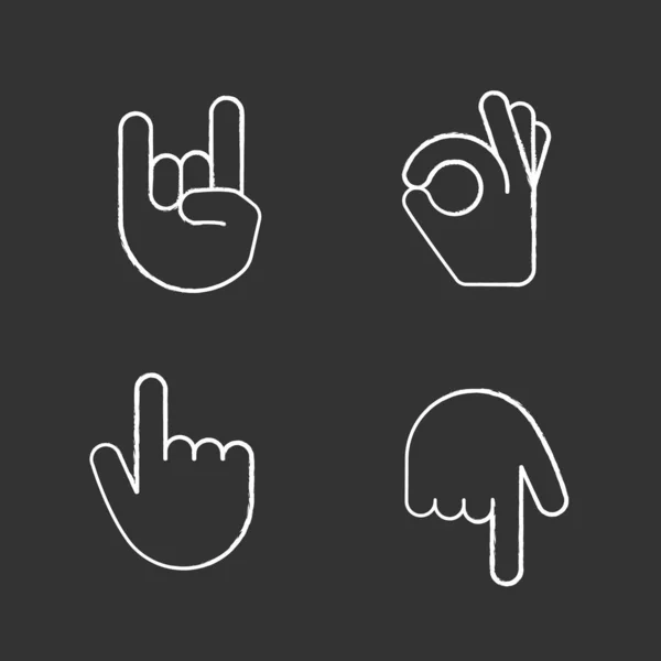 Ręką Gest Emojis Kreda Zestaw Ikon Rock Heavy Metal Zatwierdzenia — Wektor stockowy