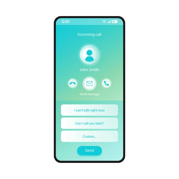 Μήνυμα Απόκρισης Για Την Εισερχόμενη Κλήση Smartphone Διεπαφή Διάνυσμα Πρότυπο — Διανυσματικό Αρχείο