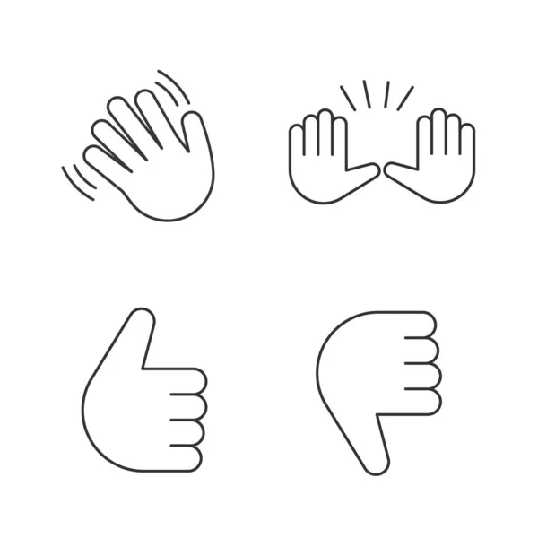 Hand Gesture Emojis Linear Icons Set Thin Line Contour Symbols — Stock Vector