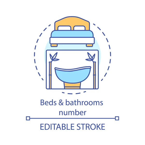 Bedden Badkamers Nummer Concept Pictogram Huisvesting Voorzieningen Voorzieningen Tweepersoonsbed Bad — Stockvector