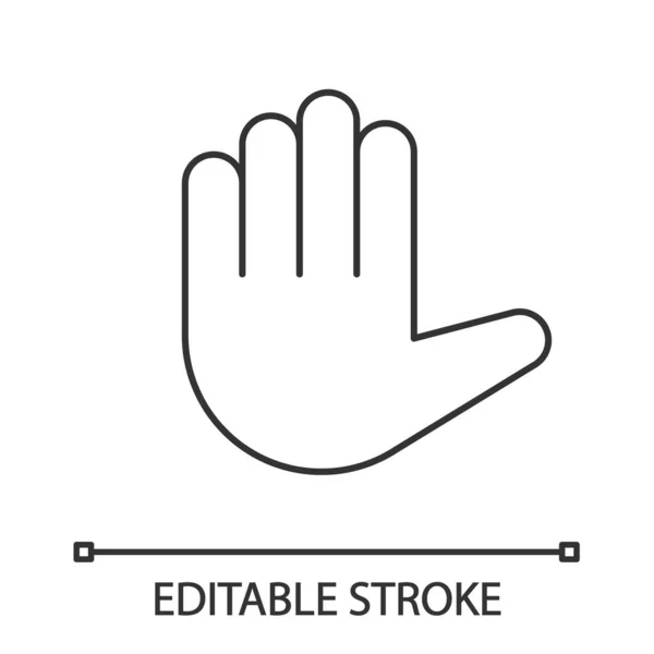 挙手絵文字線形アイコン 細い線の図 ハイタッチ 手のジェスチャを停止します パーム カウント 輪郭のシンボル ベクトル分離外形図します 編集可能なストローク — ストックベクタ