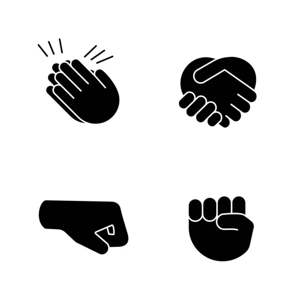 Mano Gesto Emojis Iconos Glifo Conjunto Aplausos Felicitaciones Gesto Apretón — Archivo Imágenes Vectoriales