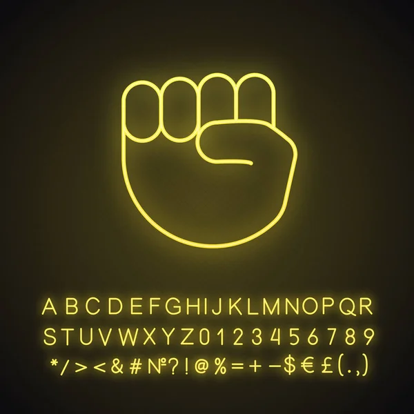 Raised Fist Emoji Neon Light Icon Protest Support Hand Gesture — Stock Vector