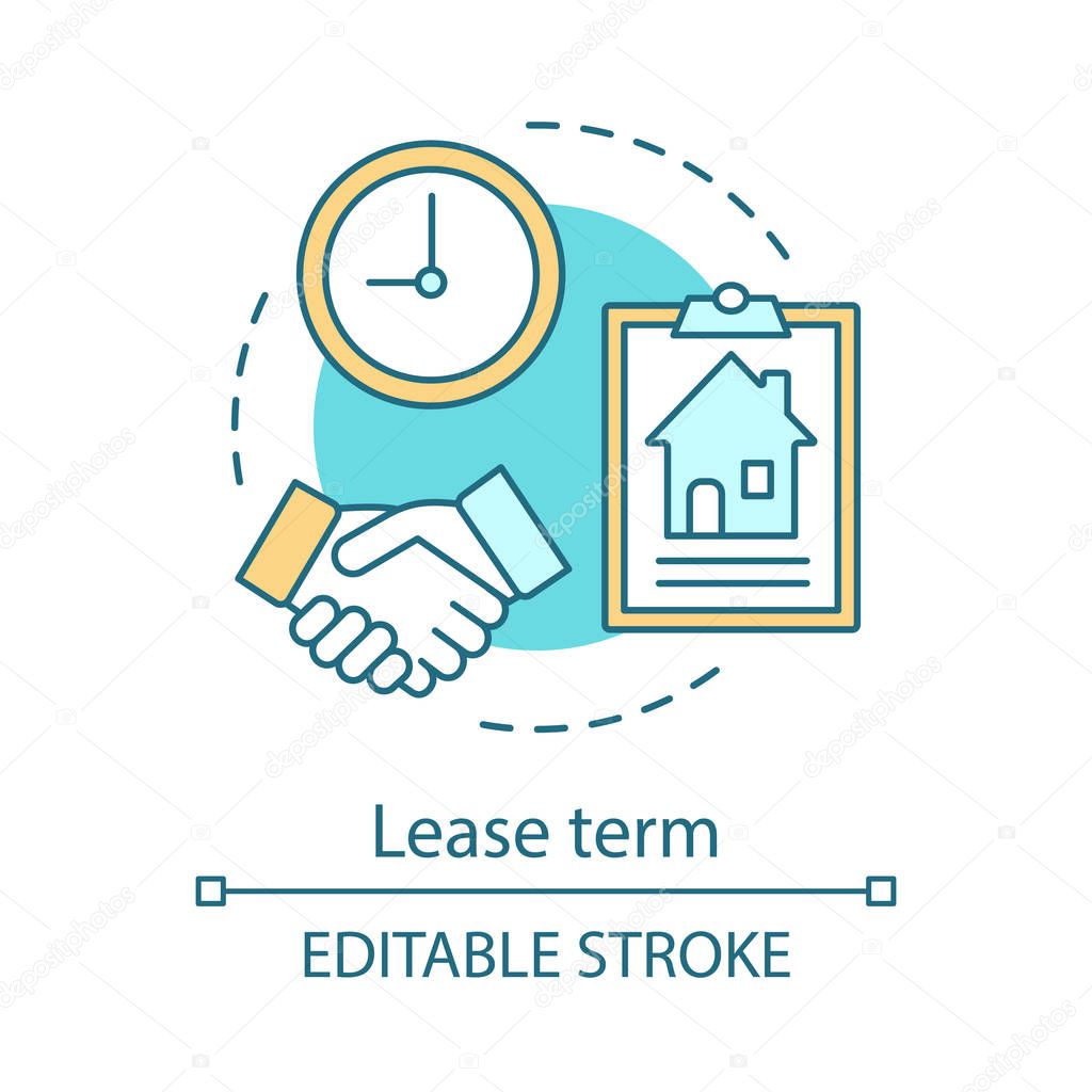 Lease term concept icon. Property deal agreement. Tenancy rental period, time interval. Rent, buy house idea thin line illustration. Vector isolated outline drawing. Editable stroke