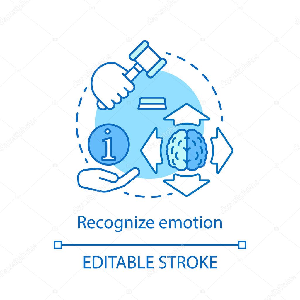 Recognize emotion concept icon. Emotional identifying idea thin line illustration. Ability control and restrain feelings. Work of brain hemisphere. Vector isolated outline drawing. Editable stroke
