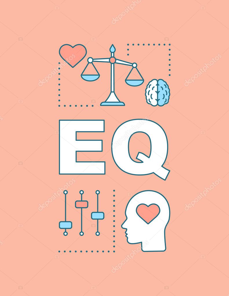 EQ word concepts banner. Emotional intelligence. Ability to control feelings. Emotion management. Presentation, website. Isolated lettering typography idea, linear icons. Vector outline illustration