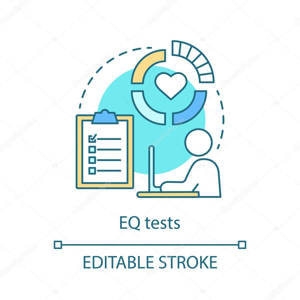 EQ tests concept icon. Emotional intelligence idea thin line illustration. Examination paper quotient verification. Emotion management checkout. Vector isolated outline drawing. Editable stroke