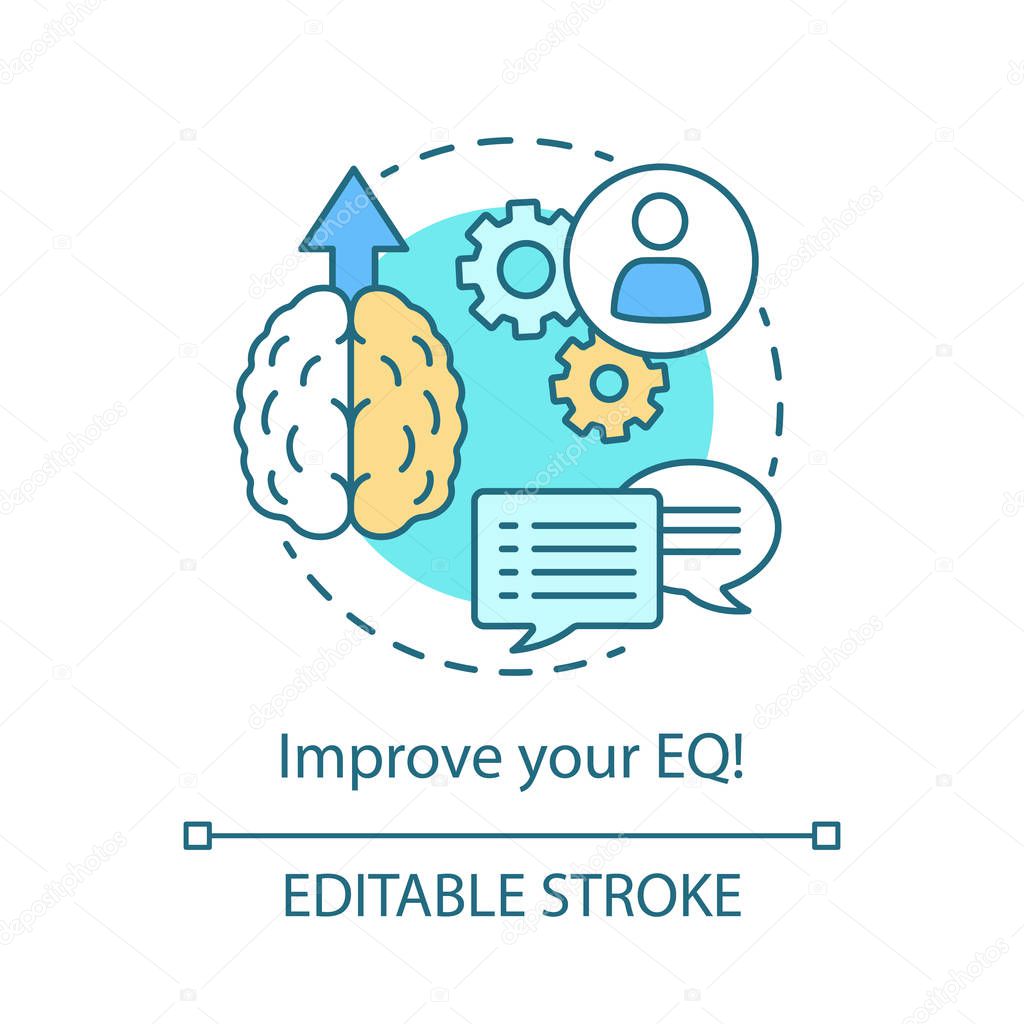EQ improvement concept icon. Emotional intelligence idea thin line illustration. Way of brain development. Emotion management. Feeling control. Vector isolated outline drawing. Editable stroke