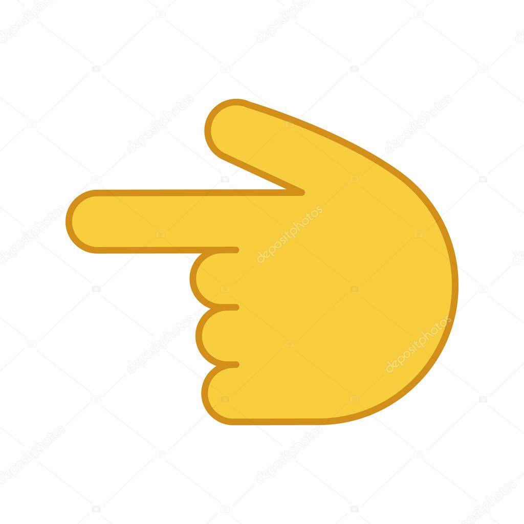 Backhand index pointing left color icon. Turn left finger pointer. Hand gesture emoji. Isolated vector illustration