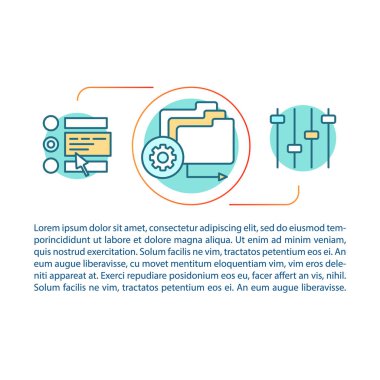 İş akışı ve iş kavramı doğrusal illüstrasyon. Proje geliştirme. Makale, broşür, dergi sayfası. İnce çizgi metinlere sahip simgeler. yazılım işlevi yönetimi. Çizim vektör izole anahat