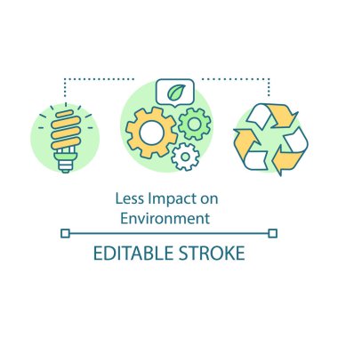 Less impact on environment advantage concept icon. Ecology global care. Recycling. Energy saving green technology idea thin line illustration. Vector isolated outline drawing. Editable stroke clipart