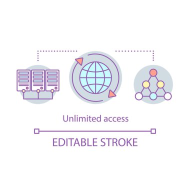 Sınırsız erişim avantajı kavramı simge. Bulut depolama. Veritabanı. Uzaktan kumanda. Dijital teknoloji. Online iş fikir ince hat illüstrasyon. İzole anahat çizim vektör. Düzenlenebilir kontur