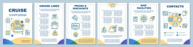 Cruise broşür şablonu düzeni fırsatlar. Seyahat acentası. Yolculuk, yolculuk. El ilanı, broşür baskı tasarımı doğrusal resimler. Vektör sayfa düzenleri için dergi, yıllık raporlar, reklam afişi