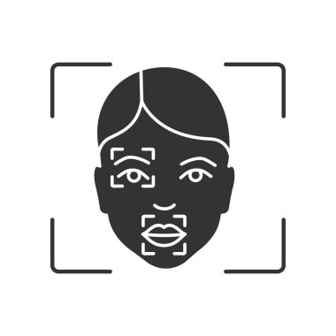 Yüz tarama prosedürü glif simgesi. Siluet simge. Yüz tanımlama işaretleri, puan. Kısmi eşleşen analizi. Negatif alan. İzole vektör çizim