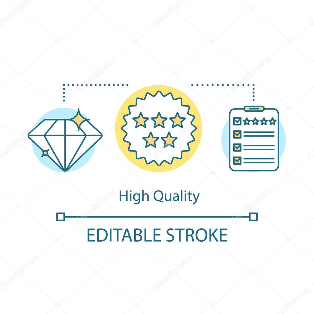 High quality concept icon. Five star rating, blue diamond. High ranking position idea thin line illustration. Vector isolated outline drawing. Editable stroke