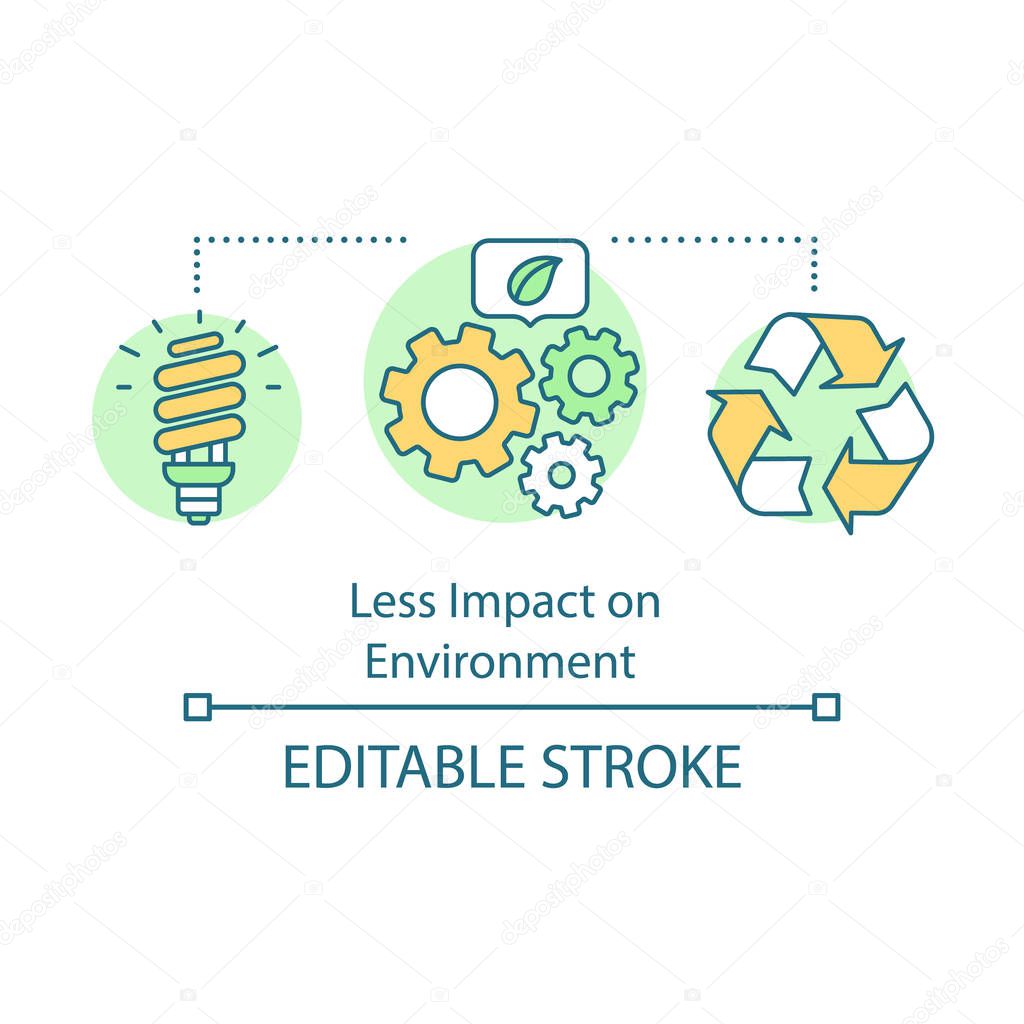 Less impact on environment advantage concept icon. Ecology global care. Recycling. Energy saving green technology idea thin line illustration. Vector isolated outline drawing. Editable stroke