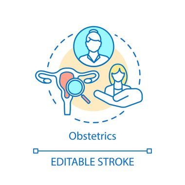 Kadın hastalıkları kavramı simge. Hamilelik, doğum, doğum sonrası dönem tıp fikir ince hat illüstrasyon. Kadın hastalıkları vektör izole anahat çizim. Obstetrik ve jinekolojik bakımı. Düzenlenebilir kontur