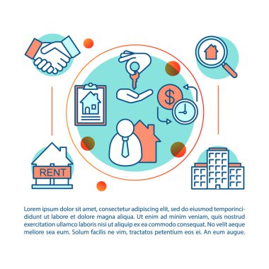 Özellik Pazar kavramı doğrusal illüstrasyon. Emlak, Kiralık, ev Satılık. Makale, broşür, dergi sayfası. İnce çizgi metinlere sahip simgeler. Baskı tasarımı. Çizim vektör izole anahat