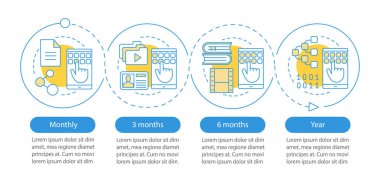 Dijital services abonelik vektör Infographic şablonu. Tarif planları. Dört Adımlar ve seçenekleri veri görselleştirme. İşlem zaman çizgisi görüntüsü. İş akışı düzeni ile kutsal kişilerin resmi