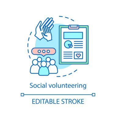 Sosyal gönüllü kavramı simge. Sivil fedakar etkinlik. Kurumsal hayırseverlik fikir ince hat illüstrasyon. İzole anahat çizim vektör. Düzenlenebilir kontur