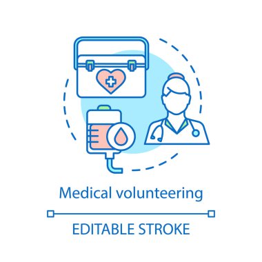 Tıbbi gönüllü kavramı simge. Darülaceze gönüllü. Tıbbi yardım. Hastane, klinik. Hemşirelik fikir ince hat illüstrasyon. İzole anahat çizim vektör. Düzenlenebilir kontur