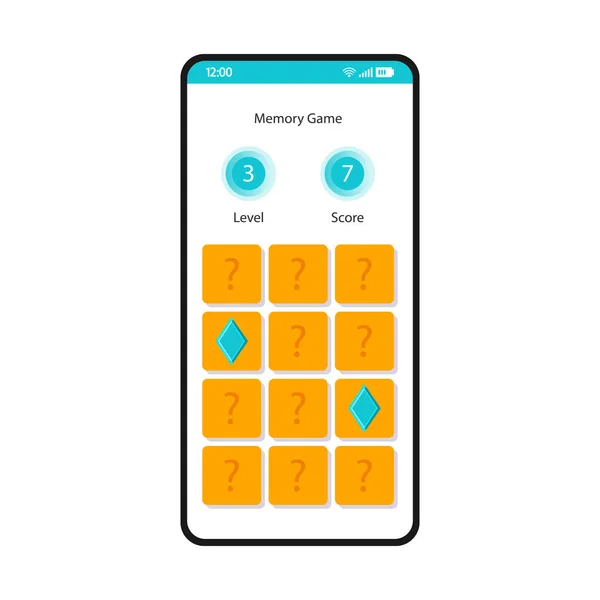 Memory Game Smartphone Schnittstelle Vektor Vorlage Mobile App Seite Weißes — Stockvektor