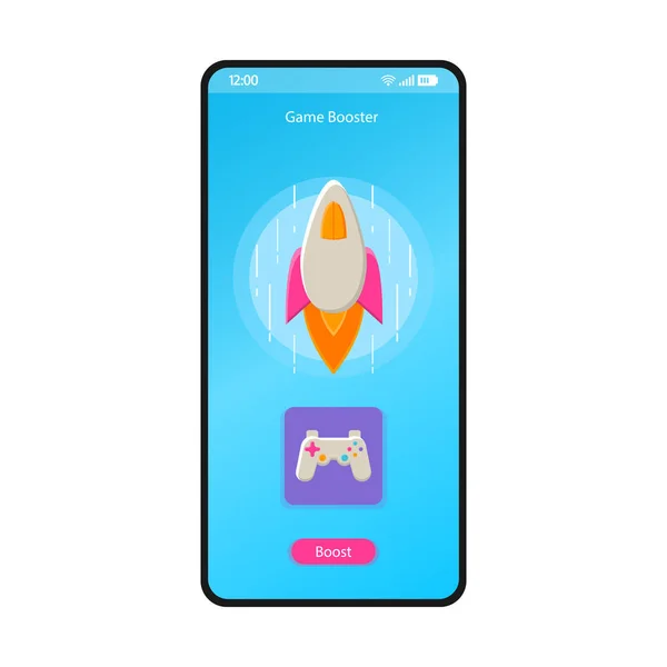 Game Booster App Okostelefon Felület Vektor Sablon Mobil App Kék — Stock Vector