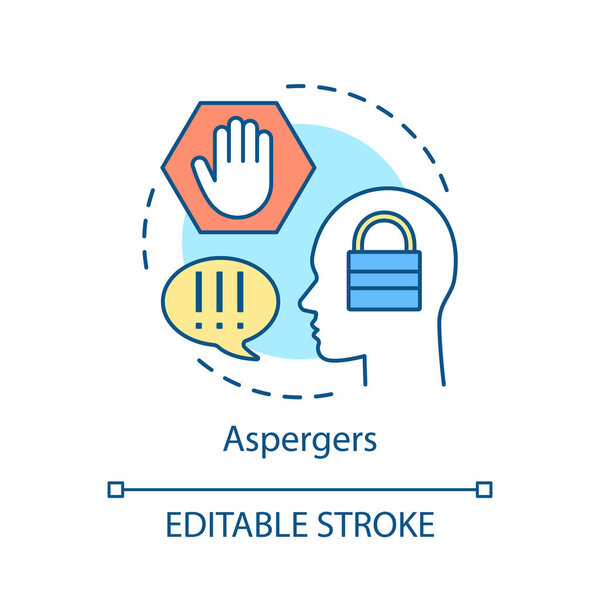 Asperger syndrome concept icon. Developmental disorder idea thin line illustration. Aspergers vector isolated outline drawing. Mental delay diagnosis, therapy. Autism spectrum. Editable strok