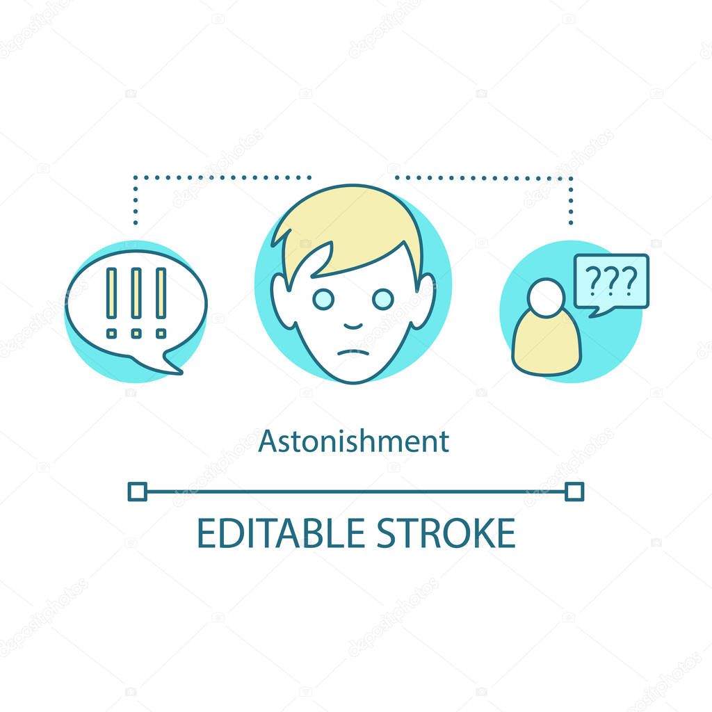 Astonishment concept icon. Amazement idea thin line illustration. Unexpected surprise. Dazing miracle. Shock, confusion and bewilderment. Vector isolated outline drawing. Editable stroke