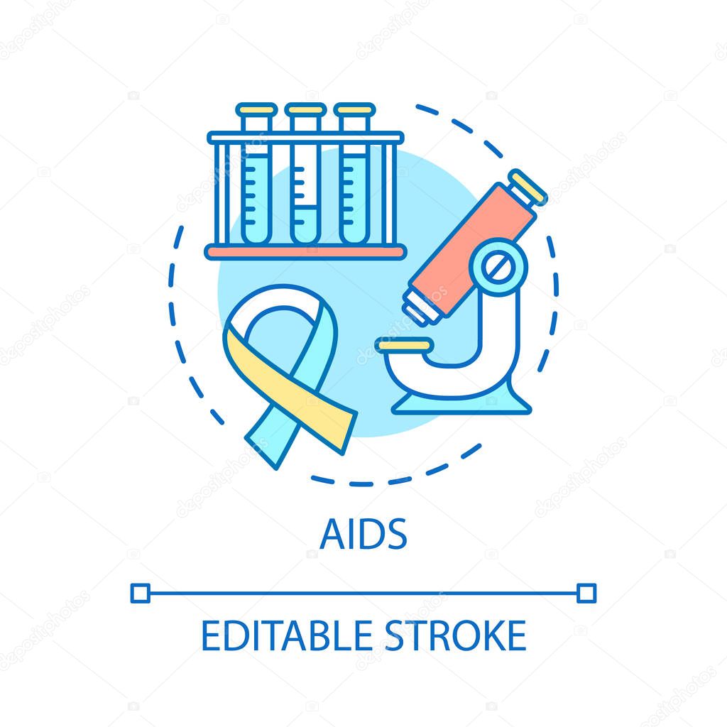 AIDS concept icon. HIV diagnosis idea thin line illustration. Human immunodeficiency virus laboratory testing vector isolated outline drawing. Acquired immune deficiency syndrome. Editable stroke