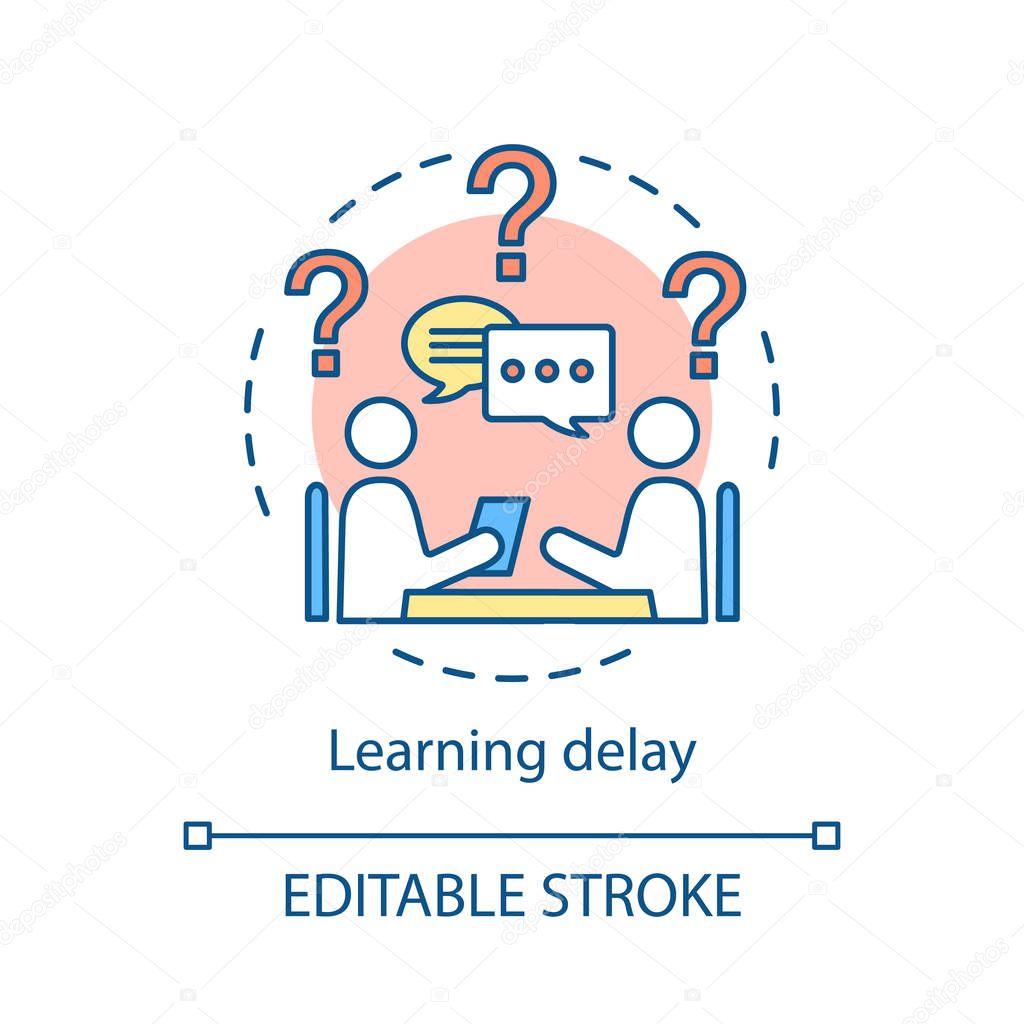 Developmental delay concept icon. Learning disability idea thin line illustration. Mental, cognitive disorders vector isolated outline drawing. Dyslexia, dyspraxia, dysphasia therapy. Editable stroke