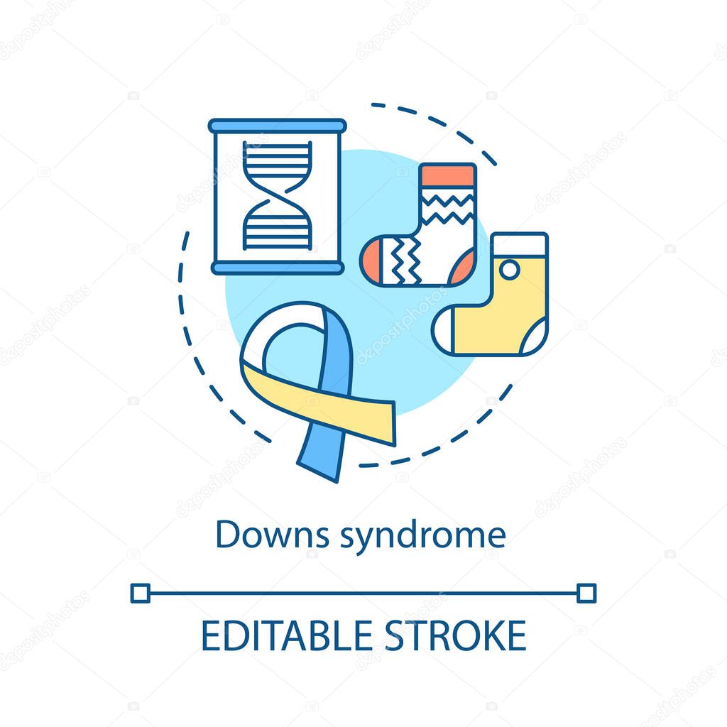Down syndrome concept icon. Intellectual disability idea thin line illustration. Trisomy 21 genetic disorder vector isolated outline drawing. Child chromosome abnormality medical care. Editable stroke