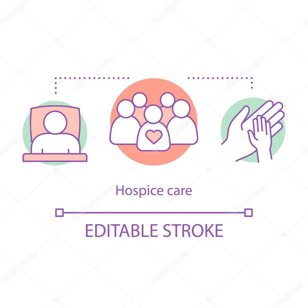 Hospice care concept icon. Nursing service idea thin line illustration. Healthcare for terminally sick people. Medical treatment. Palliative care. Vector isolated outline drawing. Editable stroke