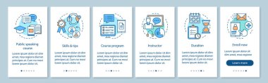 Kamu konuşma beceri kursu onboarding mobil uygulaması sayfa ekran doğrusal kavramları ile