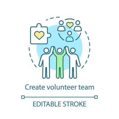 Gönüllü takım kavramı simgesini oluşturmak. Yardım Vakfı. Gönüllü kuruluş fikir ince hat illüstrasyon. İzole anahat çizim vektör. Düzenlenebilir kontur