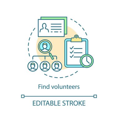 Gönüllü kavramı simgesini bulun. Gönüllü olduğun için işe alım. Personel fikir ince hat illüstrasyon arayın. İzole anahat çizim vektör. Düzenlenebilir kontur