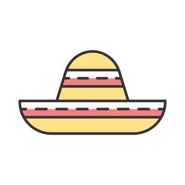 Sombrero renk simgesi. Geleneksel Meksika şapka. Geniş ağzına kadar şapkalar. İzole vektör çizim