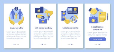 CSR onboarding mobil uygulaması sayfası ekranda vektör şablonu