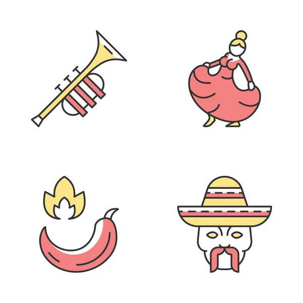 Conjunto de ícones de cor da cultura mexicana — Vetor de Stock
