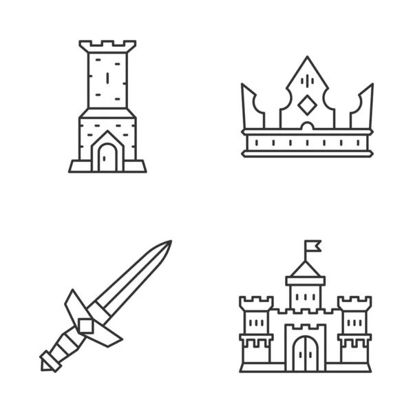 Ensemble d'icônes linéaires médiévales — Image vectorielle