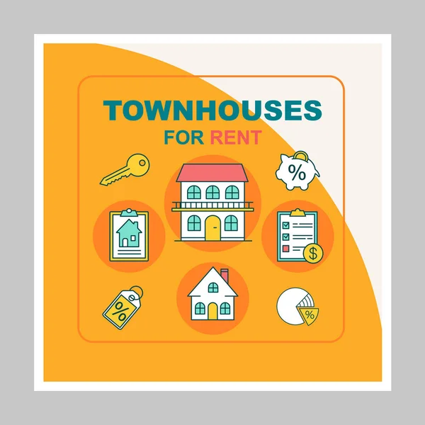 Maisons de ville à louer sur les médias sociaux maquette — Image vectorielle