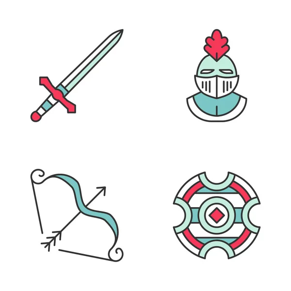 Set di icone di colore medievale — Vettoriale Stock