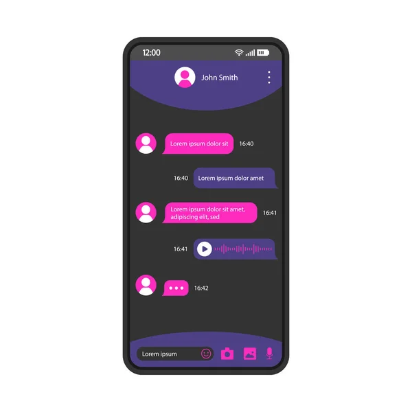 Beszélgető app okostelefon felület vektor sablon — Stock Vector